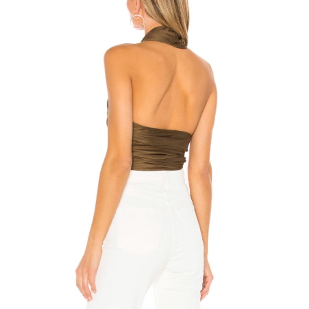 New REVOLVE LPA Women's Taupe Criss Cross Cropped Gathered Wrap 532 Top Size L - Picture 3 of 10